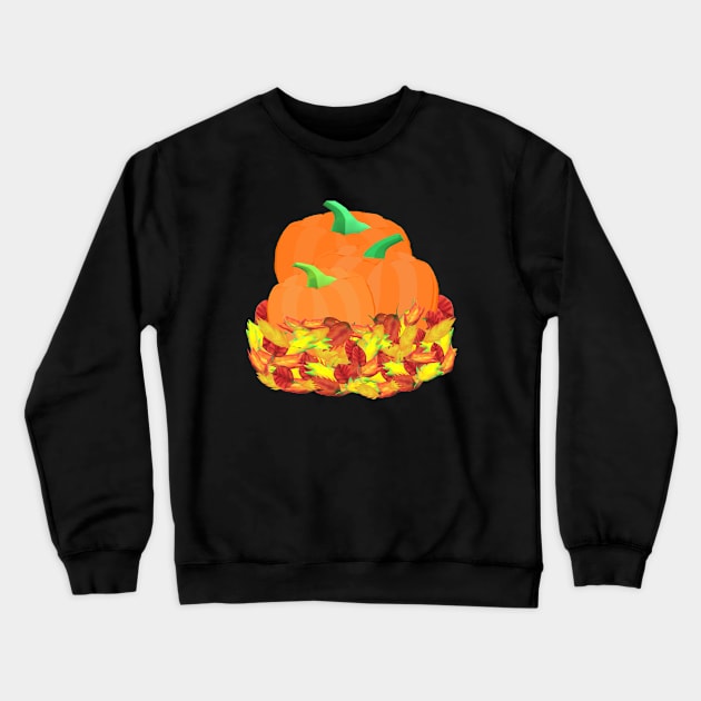 Autumn Pumpkins and Leaves (Black Background) Crewneck Sweatshirt by Art By LM Designs 